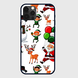 Чехол для iPhone 12 Pro Max Зимний праздник - деды морозы гномы олени, цвет: 3D-черный