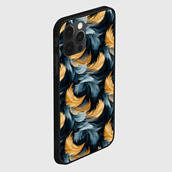 Чехол для iPhone 12 Pro Max Перья желтые серые паттерн, цвет: 3D-черный — фото 2