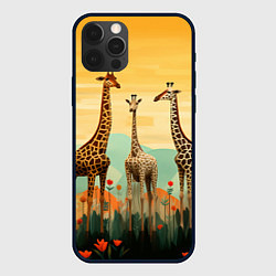Чехол для iPhone 12 Pro Max Три жирафа в стиле фолк-арт, цвет: 3D-черный