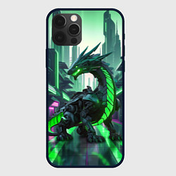 Чехол для iPhone 12 Pro Max Неоновый зеленый дракон, цвет: 3D-черный