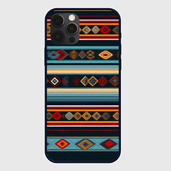 Чехол для iPhone 12 Pro Max Этнический орнамент в горизонтальную полоску, цвет: 3D-черный