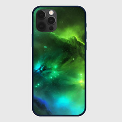 Чехол для iPhone 12 Pro Max Бескрайний космос зелёный, цвет: 3D-черный