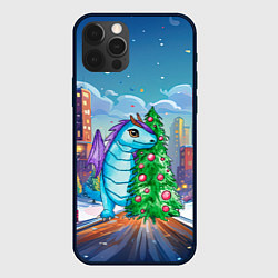 Чехол для iPhone 12 Pro Max Дракон у новогодней елки, цвет: 3D-черный