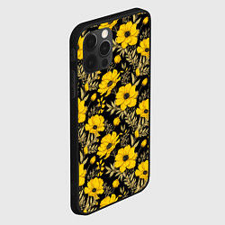 Чехол для iPhone 12 Pro Max Желтые цветы на черном фоне паттерн, цвет: 3D-черный — фото 2