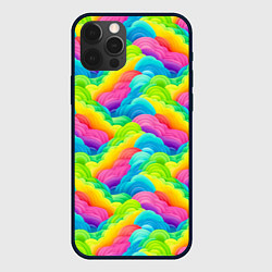 Чехол для iPhone 12 Pro Max Разноцветные облака из бумаги паттерн, цвет: 3D-черный
