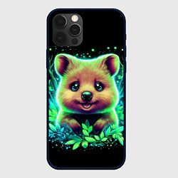 Чехол для iPhone 12 Pro Max Улыбающийся квокка в неоновых листиках, цвет: 3D-черный