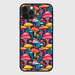 Чехол для iPhone 12 Pro Max Разноцветные грибы причудливый паттерн, цвет: 3D-черный