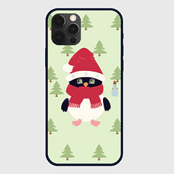 Чехол для iPhone 12 Pro Max Пингвин в лесу со снеговиком, цвет: 3D-черный