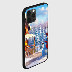 Чехол для iPhone 12 Pro Max Новогодняя деревня и снеговик, цвет: 3D-черный — фото 2