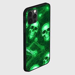 Чехол для iPhone 12 Pro Max Зелёные черепа и кости, цвет: 3D-черный — фото 2