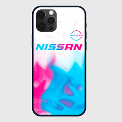 Чехол для iPhone 12 Pro Max Nissan neon gradient style посередине, цвет: 3D-черный