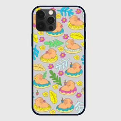 Чехол для iPhone 12 Pro Max Семья капибар на отдыхе, цвет: 3D-черный