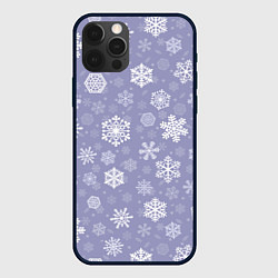 Чехол для iPhone 12 Pro Max Снежинки на васильковом, цвет: 3D-черный