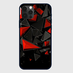 Чехол для iPhone 12 Pro Max Черные и красные треугольные частицы, цвет: 3D-черный