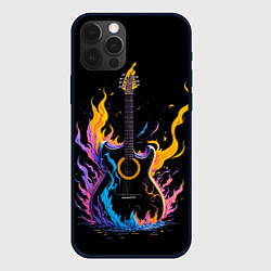 Чехол для iPhone 12 Pro Max Гитара в неоновом огне, цвет: 3D-черный