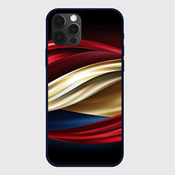 Чехол для iPhone 12 Pro Max Золотые и красные волны абстракции, цвет: 3D-черный