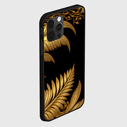 Чехол для iPhone 12 Pro Max Золотые объемные листья узоры, цвет: 3D-черный — фото 2