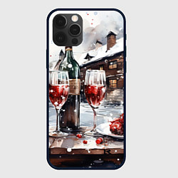 Чехол для iPhone 12 Pro Max Новогодние напитки на фоне зимнего пейзажа, цвет: 3D-черный