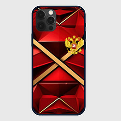 Чехол для iPhone 12 Pro Max Герб России на красном абстрактном фоне, цвет: 3D-черный