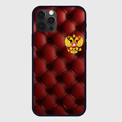 Чехол для iPhone 12 Pro Max Золотой герб России на красном кожаном фоне, цвет: 3D-черный