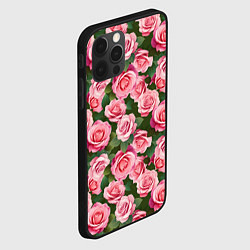 Чехол для iPhone 12 Pro Max Розовые розы паттерн, цвет: 3D-черный — фото 2
