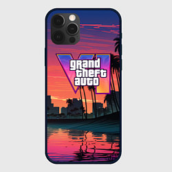 Чехол для iPhone 12 Pro Max GTA 6 лого на фоне заката, цвет: 3D-черный