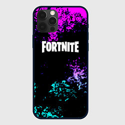 Чехол для iPhone 12 Pro Max Fortnite капли неоновых красок, цвет: 3D-черный