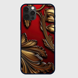 Чехол для iPhone 12 Pro Max Золотые объемные листья на красном фоне, цвет: 3D-черный