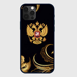 Чехол для iPhone 12 Pro Max Золотой герб России и объемные листья, цвет: 3D-черный