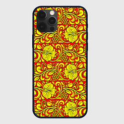 Чехол для iPhone 12 Pro Max Хохломская роспись золотистые цветы и ягоды на кра, цвет: 3D-черный