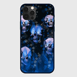 Чехол для iPhone 12 Pro Max Синие черепа на чёрном фоне, цвет: 3D-черный
