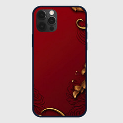Чехол для iPhone 12 Pro Max Узоры золотые на красном фоне, цвет: 3D-черный