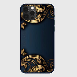 Чехол для iPhone 12 Pro Max Лепнина объемные золотые узоры на ткани, цвет: 3D-черный