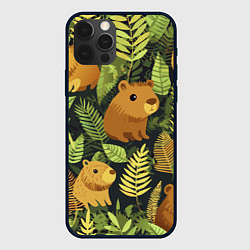 Чехол для iPhone 12 Pro Max Капибары - лесной маскировочный камуфляж, цвет: 3D-черный