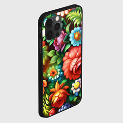 Чехол для iPhone 12 Pro Max Жостово роспись цветы традиционный узор, цвет: 3D-черный — фото 2