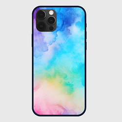 Чехол для iPhone 12 Pro Max Цветные разводы акварели, цвет: 3D-черный