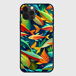 Чехол для iPhone 12 Pro Max Стая пестрых рыбок паттерн, цвет: 3D-черный
