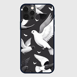 Чехол для iPhone 12 Pro Max Белые сизые голуби летящие в небе, цвет: 3D-черный
