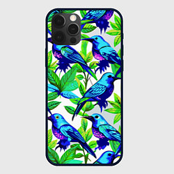 Чехол для iPhone 12 Pro Max Паттерн маленькое синее колибри, цвет: 3D-черный