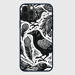 Чехол для iPhone 12 Pro Max Черные вороны руны паттерн, цвет: 3D-черный