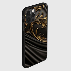 Чехол для iPhone 12 Pro Max Объемные золотые узоры на черной ткани лепнина, цвет: 3D-черный — фото 2