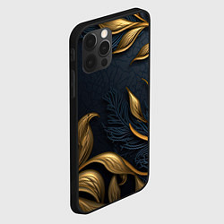 Чехол для iPhone 12 Pro Max Лепнина объемные золотые узоры на темном синем фон, цвет: 3D-черный — фото 2