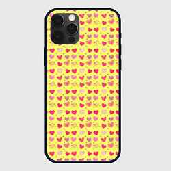 Чехол для iPhone 12 Pro Max Сердечки на желтом - паттерн, цвет: 3D-черный