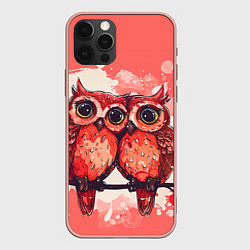 Чехол для iPhone 12 Pro Max Влюбленные совушки, цвет: 3D-светло-розовый