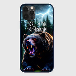 Чехол для iPhone 12 Pro Max Медведь хозяин тайги - моя земля мои правила, цвет: 3D-черный