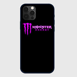 Чехол для iPhone 12 Pro Max Monster energy фиолетовый логотип, цвет: 3D-черный