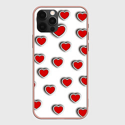 Чехол для iPhone 12 Pro Max Стикеры наклейки объемные сердечки, цвет: 3D-светло-розовый