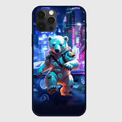 Чехол для iPhone 12 Pro Max Белый медведь в мегаполисе - киберпанк, цвет: 3D-черный