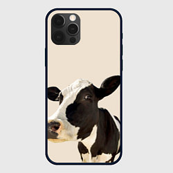 Чехол для iPhone 12 Pro Max Корова на бежевом фоне, цвет: 3D-черный