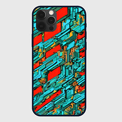 Чехол для iPhone 12 Pro Max Голубые фрагменты на красном фоне, цвет: 3D-черный